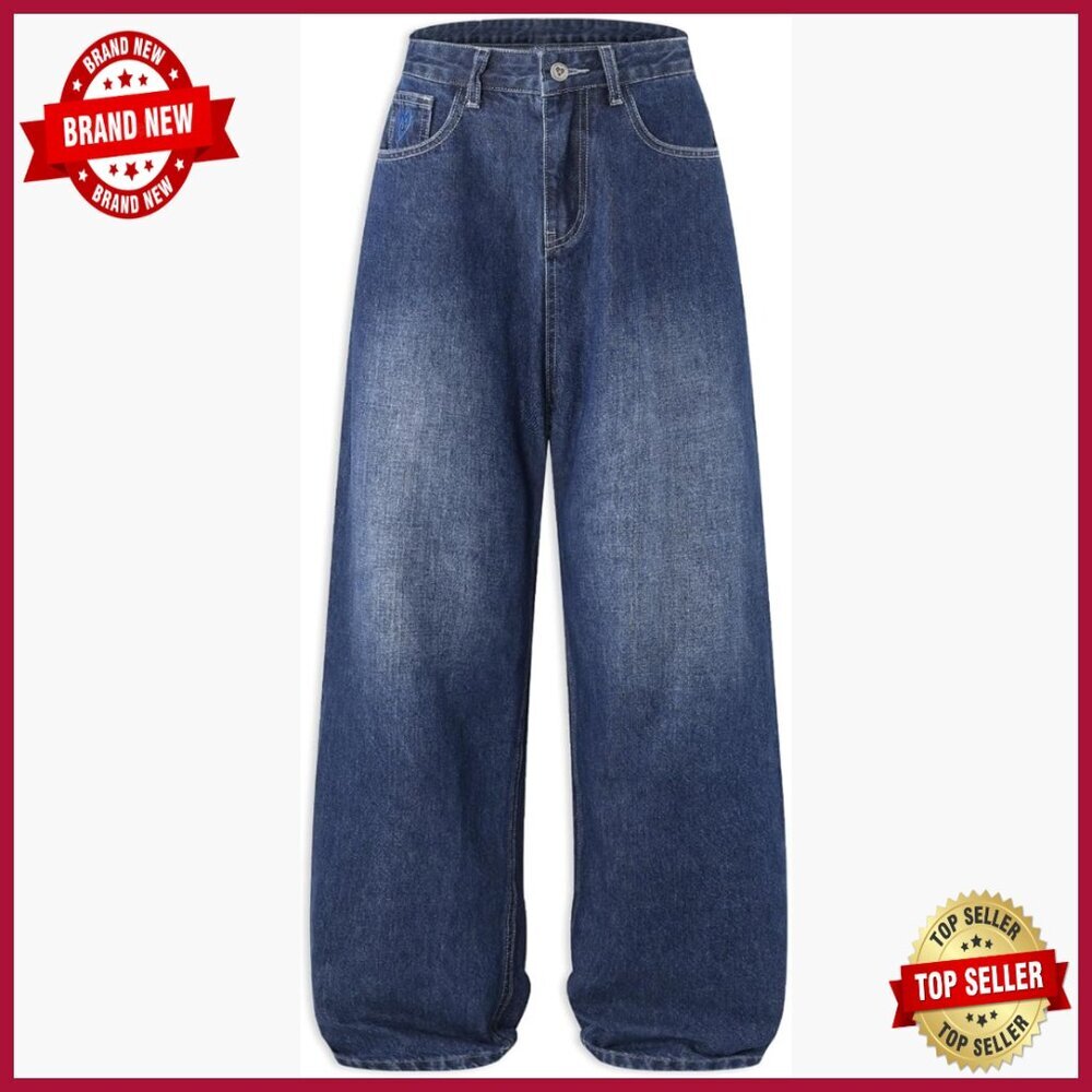 Wide Leg Straight High Waisted Jeans Washed Denim Casual Loose Boyfriend Fit
